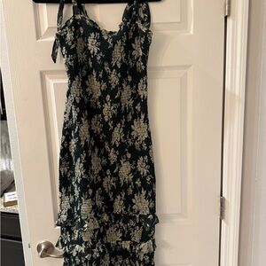 Abercrombie & Fitch Dark Green and Cream Floral Midi Dress